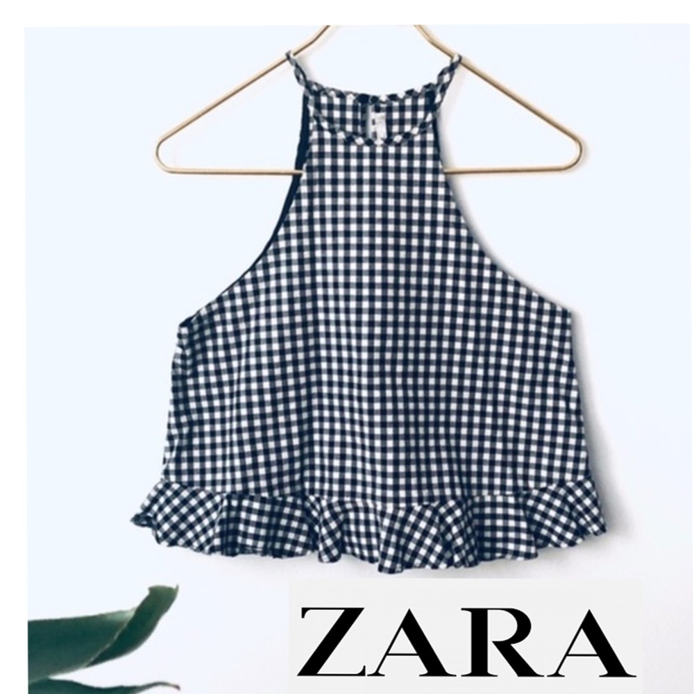 Zara Gingham Peplum Ruffle Top